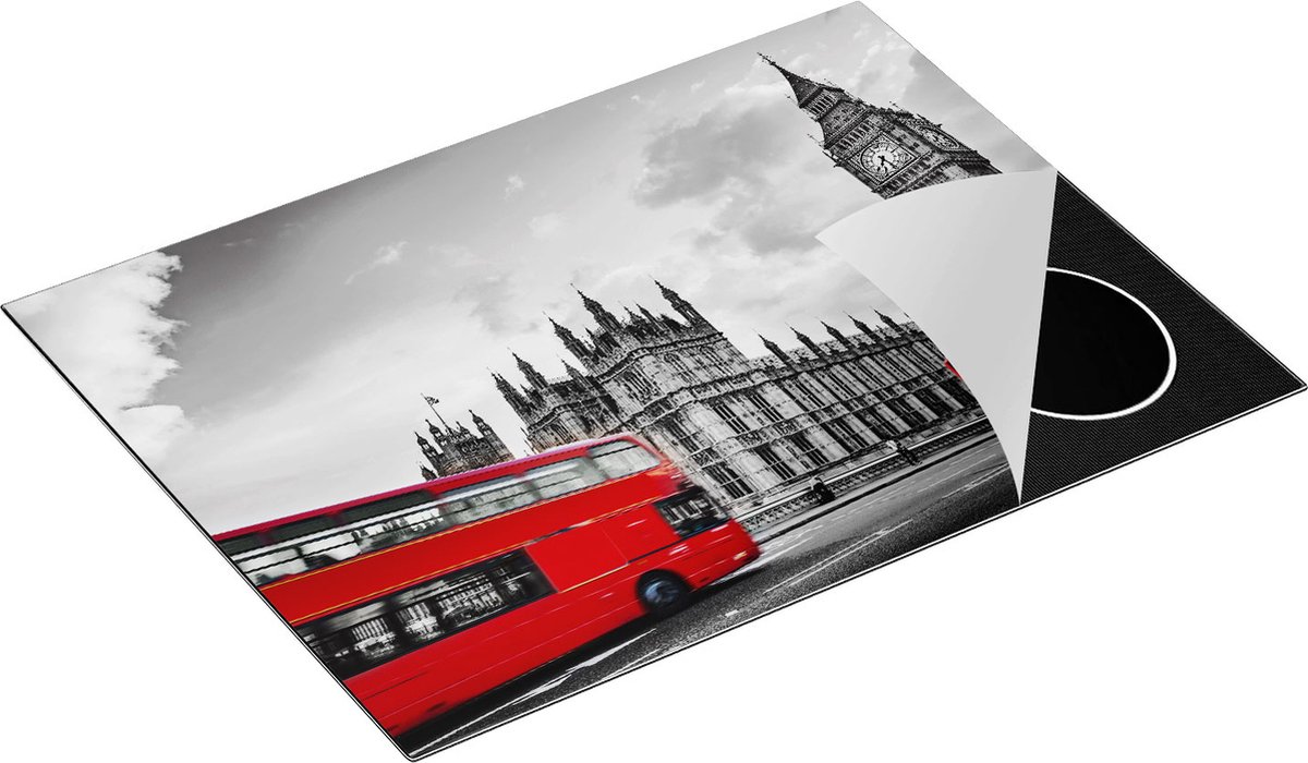 Chefcare Inductie Beschermer Rode Bussen in Londen - Retro - 70x52 cm - Afdekplaat Inductie - Kookplaat Beschermer - Inductie Mat