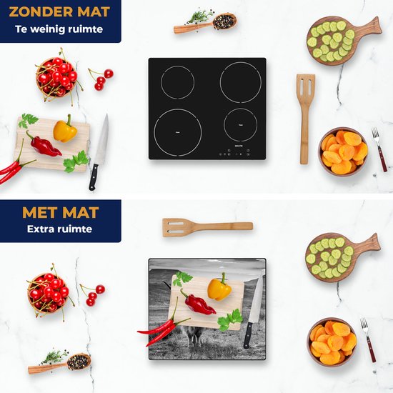Chefcare Inductie Beschermer Schotse Hooglander in de Wei - Kleur - Zwart Wit - 60x52 cm - Afdekplaat Inductie - Kookplaat Beschermer - Inductie Mat