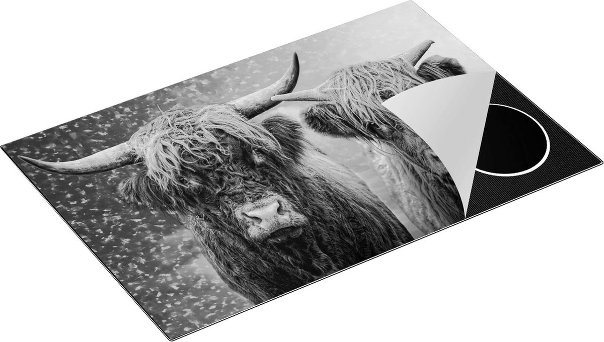 Chefcare Inductie Beschermer Schotse Hooglander Koppel - Man en Vrouw - Zwart Wit - 83x51,5 cm - Afdekplaat Inductie - Kookplaat Beschermer - Inductie Mat