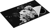 Chefcare Inductie Beschermer Diverse Bloemen op Zwart Achtergrond - Zwart Wit - 85x52 cm - Afdekplaat Inductie - Kookplaat Beschermer - Inductie Mat
