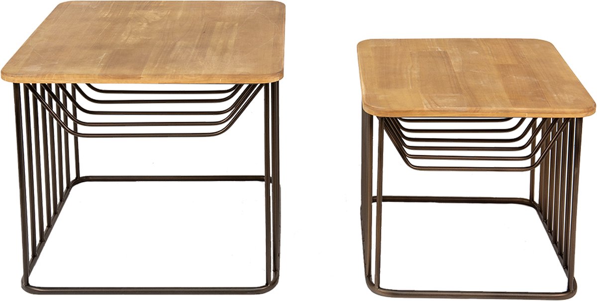 Bijzettafel Set van 2 Bruin IJzer