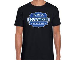 Cadeau t-shirt voor de beste bouwvakker voor heren - zwart met blauw - bouwvakkers - kado shirt / kleding - vaderdag / collega L