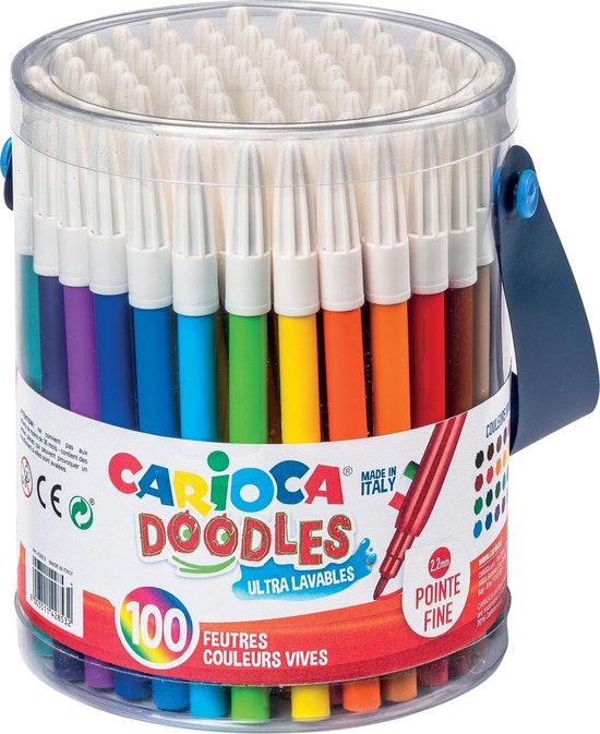 Stylo feutre Carioca Doodles, 100 stylos dans un pot en plastique | bol