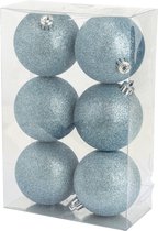 Cosy&Trendy Kerstballen Ø 8 cm - IJs blauw glitter - Set-6