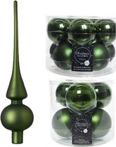 Compleet glazen kerstballen pakket donkergroen glans/mat 32x stuks met piek mat - 20x 6 cm - 12x 8 cm