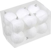 12x Kleine kunststof kerstballen met sneeuw effect wit 7 cm - Witte sneeuw kerstballen 7 cm