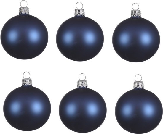 Foto: 6x donkerblauwe glazen kerstballen 6 cm mat matte kerstboomversiering donkerblauw