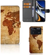 Telefoonhoesje Xiaomi Poco X4 Pro 5G Wallet Bookcase Wereldkaart