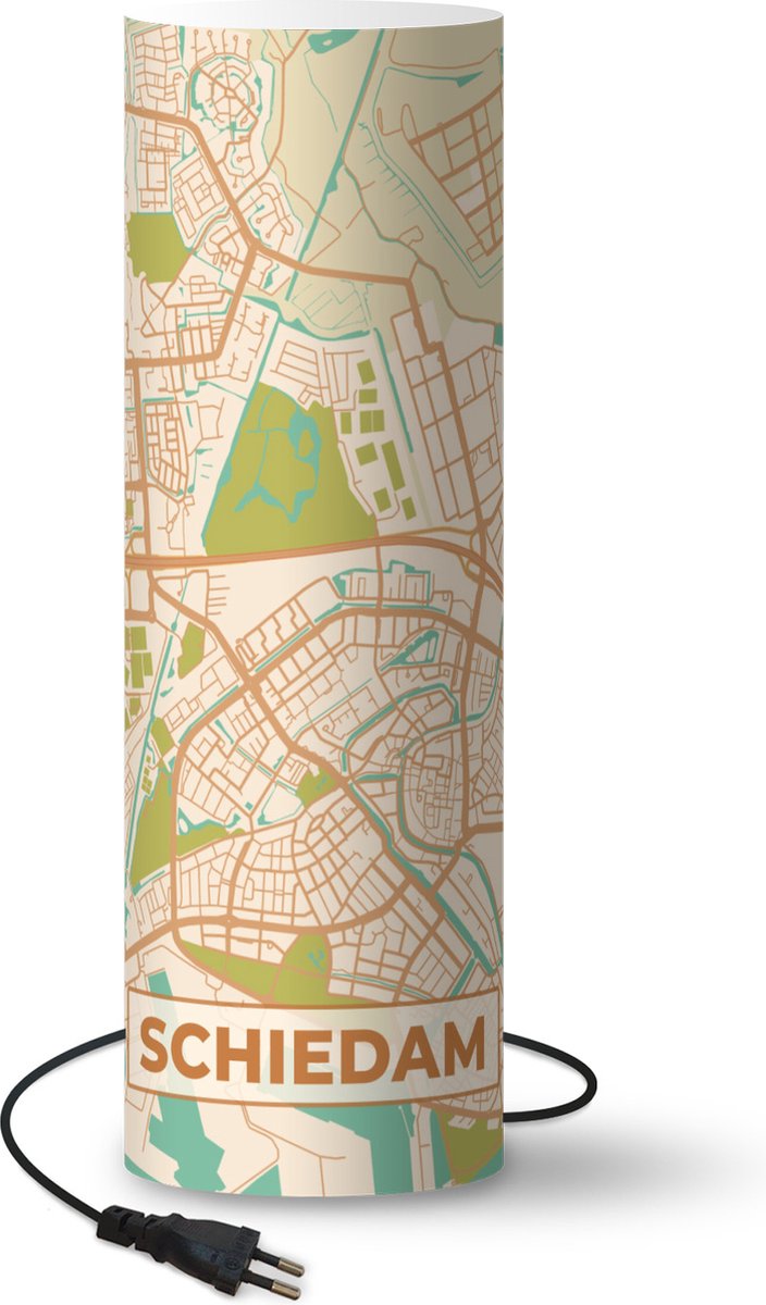 Lamp - Nachtlampje - Tafellamp slaapkamer - Kaart - Schiedam - Vintage - 70 cm hoog - Ø22.3 cm - Inclusief LED lamp