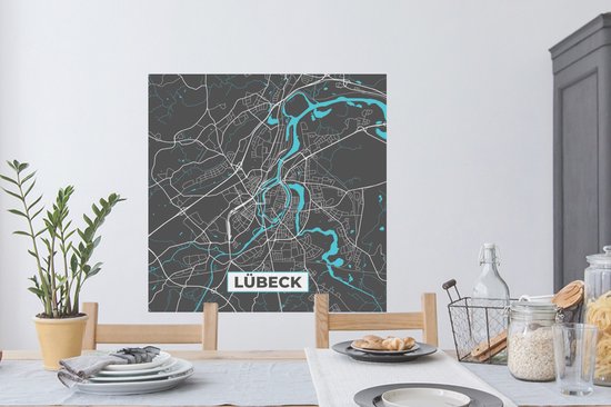 Stickers muraux - Lübeck - Plan de la ville - Blauw - Carte - Plan de la ville - Carte - Allemagne - 100x100 cm - Feuille adhésive XXL