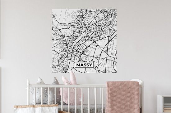 Muurstickers - Sticker Folie - Kaart - Stadskaart - Frankrijk - Massy - Plattegrond - 80x80 cm - Plakfolie - Muurstickers Kinderkamer - Zelfklevend Behang - Zelfklevend behangpapier - Stickerfolie