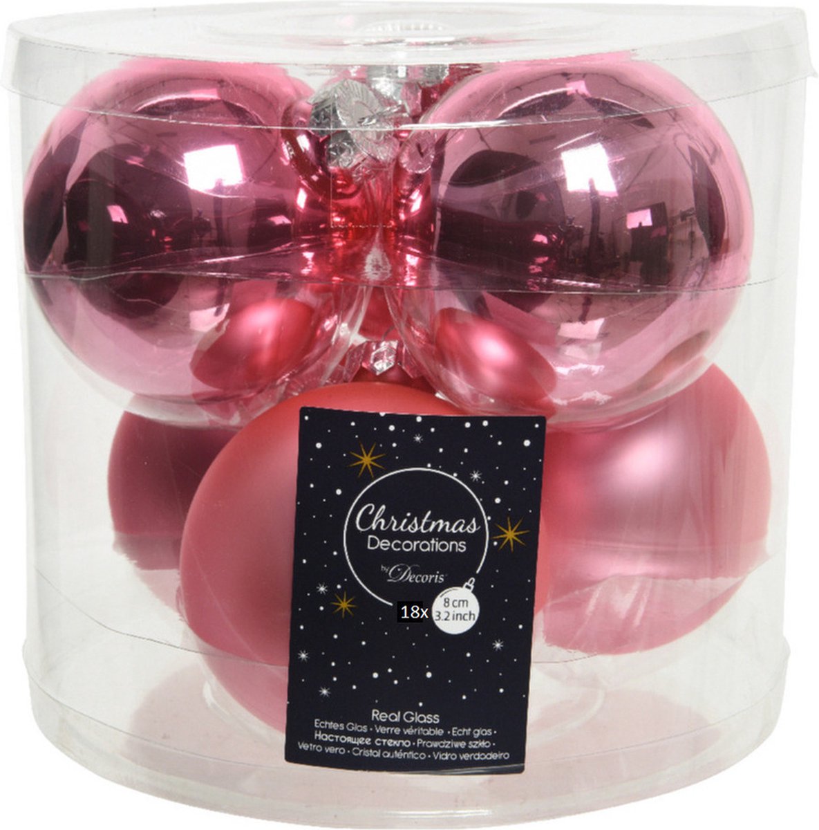 18x stuks kerstballen lippenstift roze van glas 8 cm - mat en glans - Kerstversiering/boomversiering