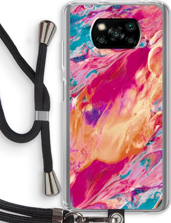Case Company® - Coque Poco X3 Pro avec cordon - Pastel Echoes - Coque de téléphone avec cordon Zwart - Protection sur tous les côtés et sur le bord de l'écran