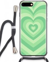 Case Company® - Hoesje met koord geschikt voor iPhone 8 Plus hoesje met Koord - Hart Groen - Telefoonhoesje met Zwart Koord - Extra Bescherming aan alle Kanten en Over de Schermrand