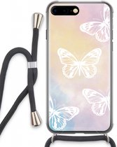 Case Company® - Hoesje met koord geschikt voor iPhone 8 Plus hoesje met Koord - White butterfly - Telefoonhoesje met Zwart Koord - Extra Bescherming aan alle Kanten en Over de Schermrand