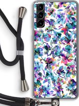 Hoesje met koord geschikt voor Samsung Galaxy S21 Plus hoesje met Koord - Hibiscus Flowers - Telefoonhoesje met Zwart Koord - Bescherming aan alle Kanten en Over de Schermrand