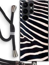 Case Company® - Coque Samsung Galaxy S22 Ultra avec cordon - Zebra - Protection de téléphone avec cordon Zwart - Protection sur tous les côtés et sur les bords de l'écran