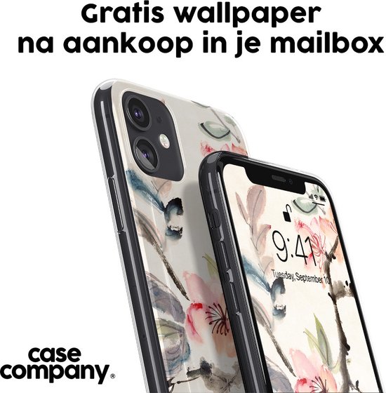 Twee smartphones met een bloemenprinthoes. De achtergrond toont een deel van de print.