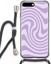 Case Company® - Hoesje met koord geschikt voor iPhone 8 Plus hoesje met Koord - Swirl Paars - Telefoonhoesje met Zwart Koord - Extra Bescherming aan alle Kanten en Over de Schermrand