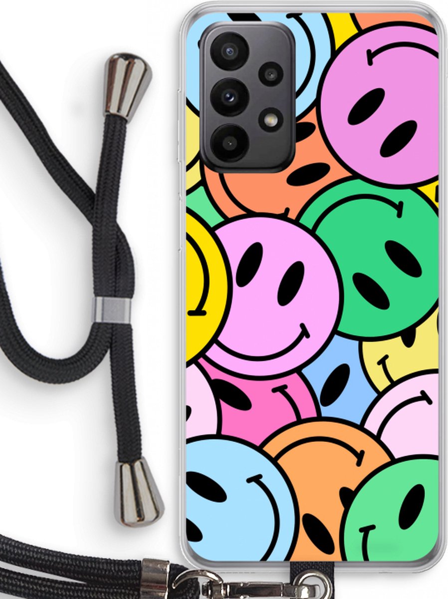 Case Company® - Samsung Galaxy A23 hoesje met Koord - Smiley N°1 - Telefoonhoesje met Zwart Koord - Bescherming aan alle Kanten en Over de Schermrand