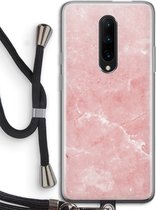 Case Company® - Hoesje met koord geschikt voor OnePlus 7 Pro hoesje met Koord - Roze marmer - Telefoonhoesje met Zwart Koord - Bescherming aan alle Kanten en Over de Schermrand
