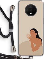 Case Company® - Hoesje met koord geschikt voor OnePlus 7T hoesje met Koord - Fresh coffee - Telefoonhoesje met Zwart Koord - Bescherming aan alle Kanten en Over de Schermrand