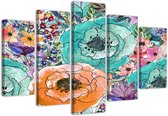Trend24 - Canvas Schilderij - Flower Arrangement - Vijfluik - Bloemen - 200x100x2 cm - Meerkleurig
