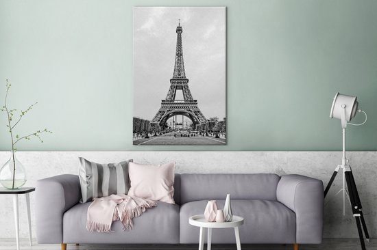 Zwart- Photo Wit de la Tour Eiffel 120x180 cm - Tirage photo sur toile (Décoration murale salon / chambre) XXL / Groot format!