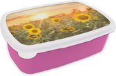 Broodtrommel Roze - Lunchbox - Brooddoos - Zonnebloem - Zon - Bloemen - 18x12x6 cm - Kinderen - Meisje