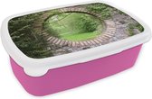 Broodtrommel Roze - Lunchbox - Brooddoos - Park - Doorkijk - Natuur - 18x12x6 cm - Kinderen - Meisje