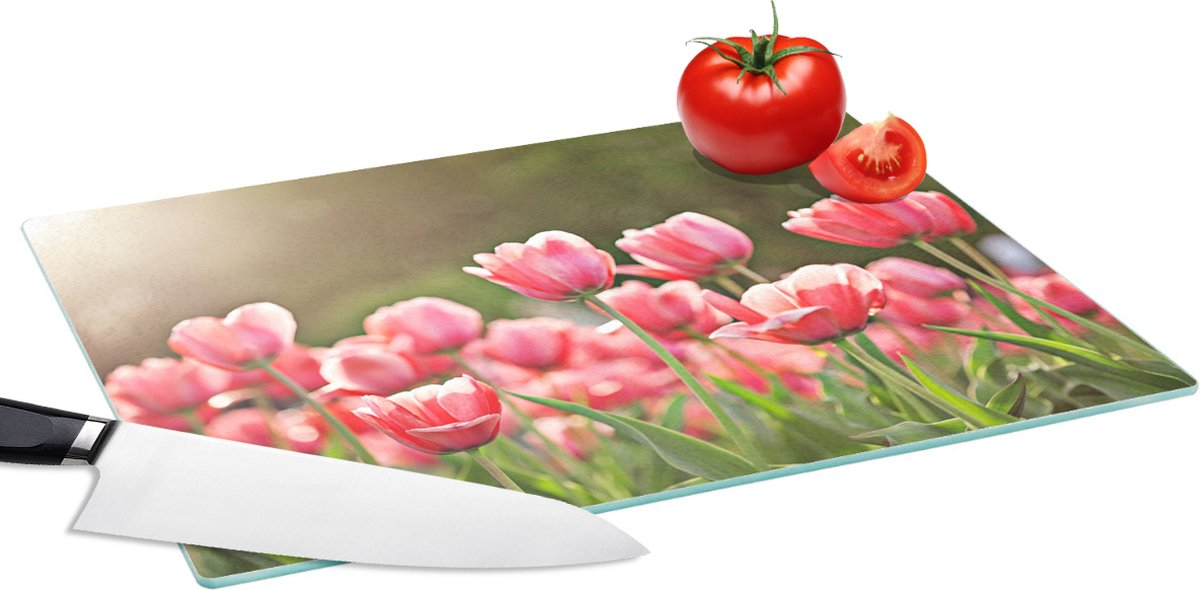 Glazen Snijplank - 39x28 - Tulpen - Zon - Lente - Snijplanken Glas