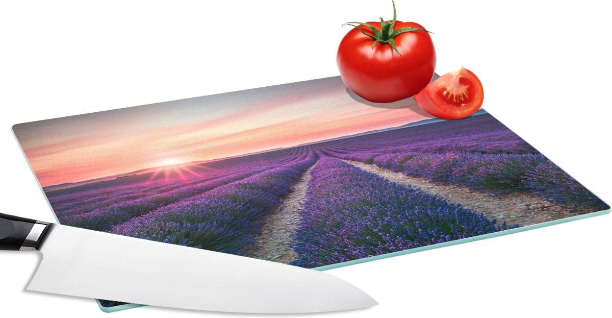 Glazen Snijplank - 28x20 - Lavendel - Paars - Bloemen - Lucht - Snijplanken Glas