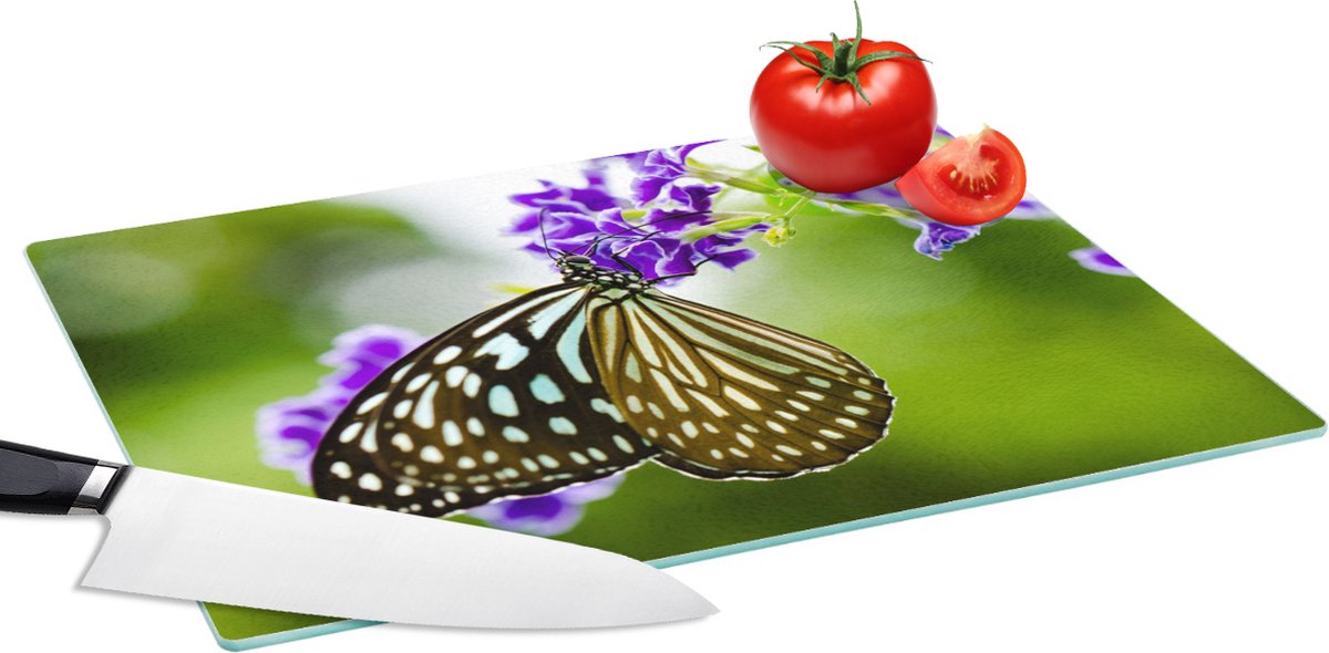 Glazen Snijplank - 39x28 - Lavendel - Vlinder - Botanisch - Snijplanken Glas