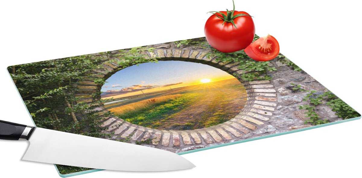 Glazen Snijplank - 39x28 - Platteland - Doorkijk - Zon - Snijplanken Glas