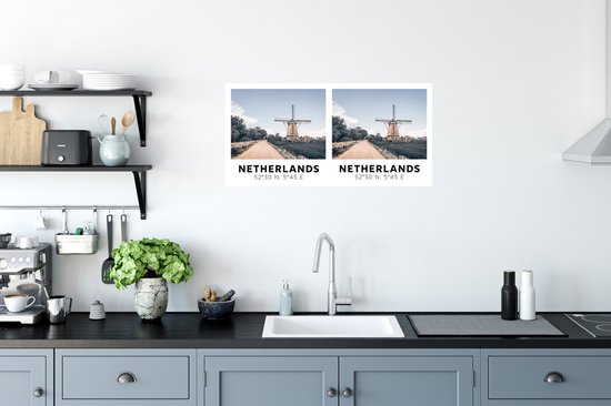 Stickers muraux - Film autocollant - Nederland - Moulin à vent - Vintage - Été - 80x40 cm - Film adhésif - Stickers muraux Chambre d'enfant - Papier peint autocollant