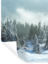 Muurstickers - Sticker Folie - Bos - Sneeuw - Winter - 90x120 cm - Plakfolie - Muurstickers Kinderkamer - Zelfklevend Behang - Zelfklevend behangpapier - Stickerfolie