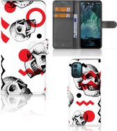 GSM Hoesje Nokia G11 | G21 Bookstyle Case Skull Red