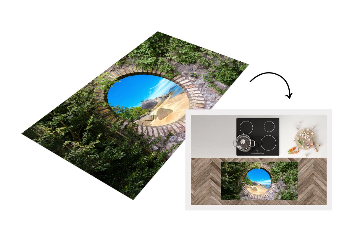 KitchenYeah Keukenloper - Loper keuken - Zomer - Strand - Doorkijk - Tropical - 120x60 cm - Keukenloper vinyl Multicolor