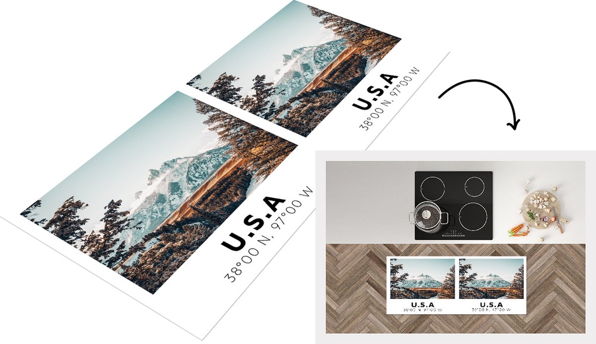 KitchenYeah Keukenloper - Loper keuken - Amerika - Rocky Mountains - Bomen - 120x50 cm - Keukenloper vinyl Multicolor
