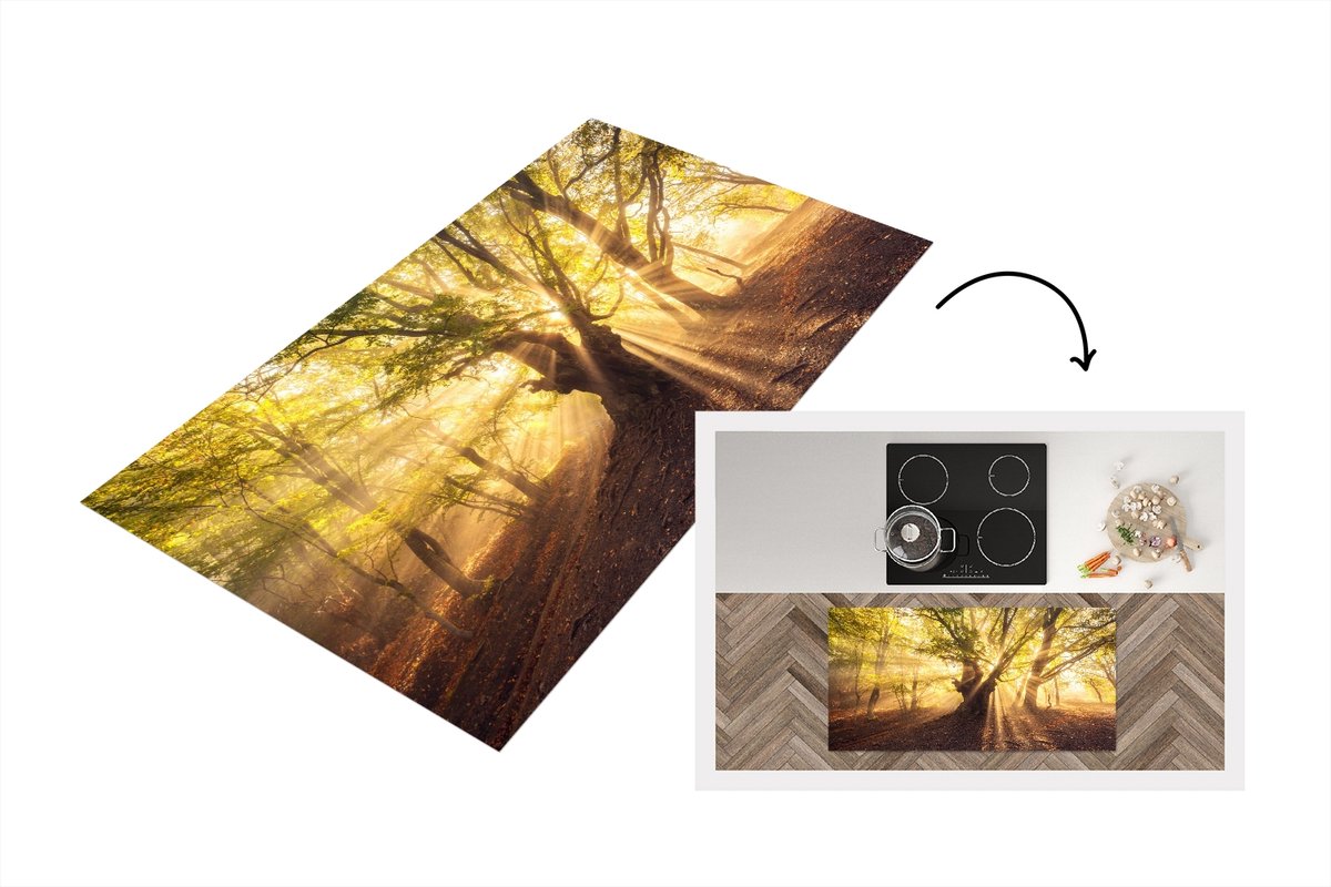 KitchenYeah Keukenloper - Loper keuken - Boom - Bos - Zon - 120x60 cm - Keukenloper vinyl Multicolor