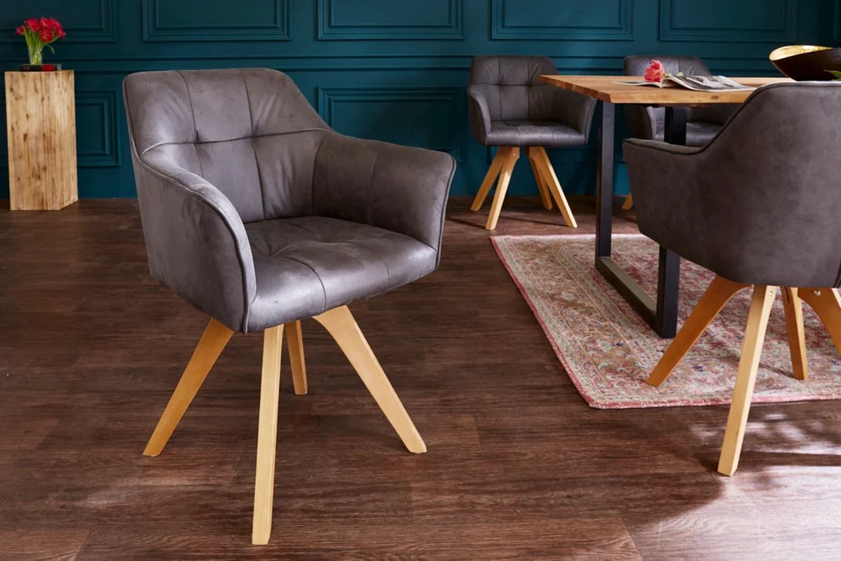 Draaibare design stoel LOFT antiek grijs beukenhouten poten met armleuningen