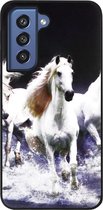 ADEL Siliconen Back Cover Softcase Hoesje Geschikt voor Samsung Galaxy S21 FE - Paarden Wit
