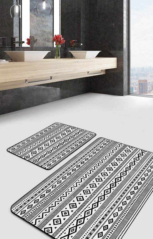 Badmat antislip 2 stuk set - 60x100 & 50x60 - Wc mat - Toiletmat - Super zacht 10 mm dikte - Scandinavisch design - Deurmat - De Groen Home