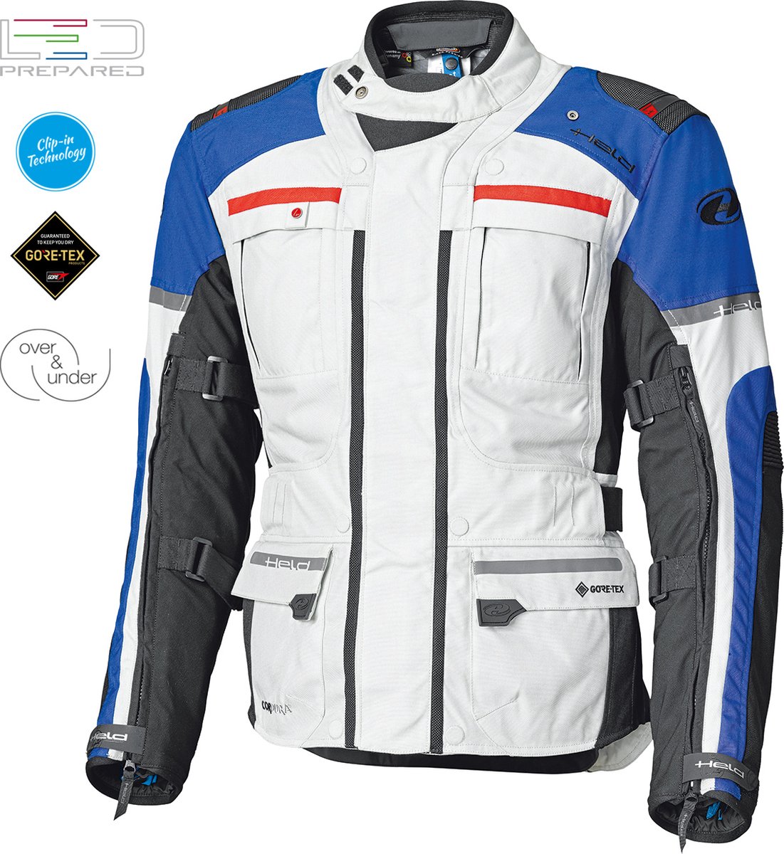 Held Carese Evo GTX Lichtgrijs Blauw Textiele Motorjas - Jas
