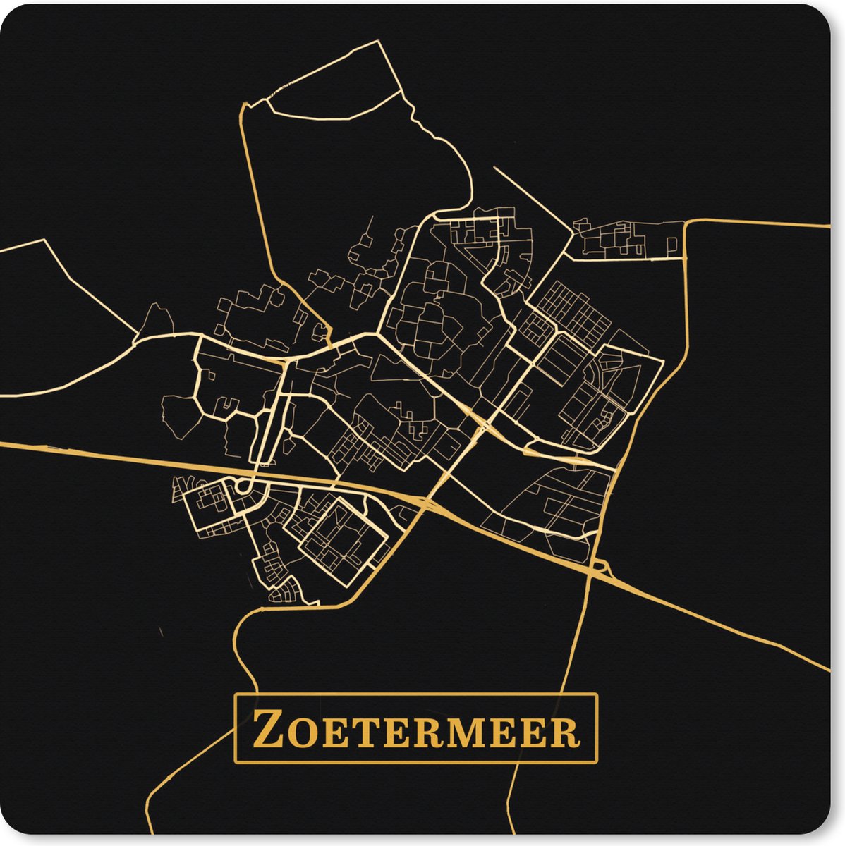 Muismat XXL 50x50 cm - Bureau onderlegger - Bureau mat Kaart - Zoetermeer - Luxe - Goud - Zwart - Bureaumat - Gaming mousepad xl - Bureaulegger groot - Computer deskmat
