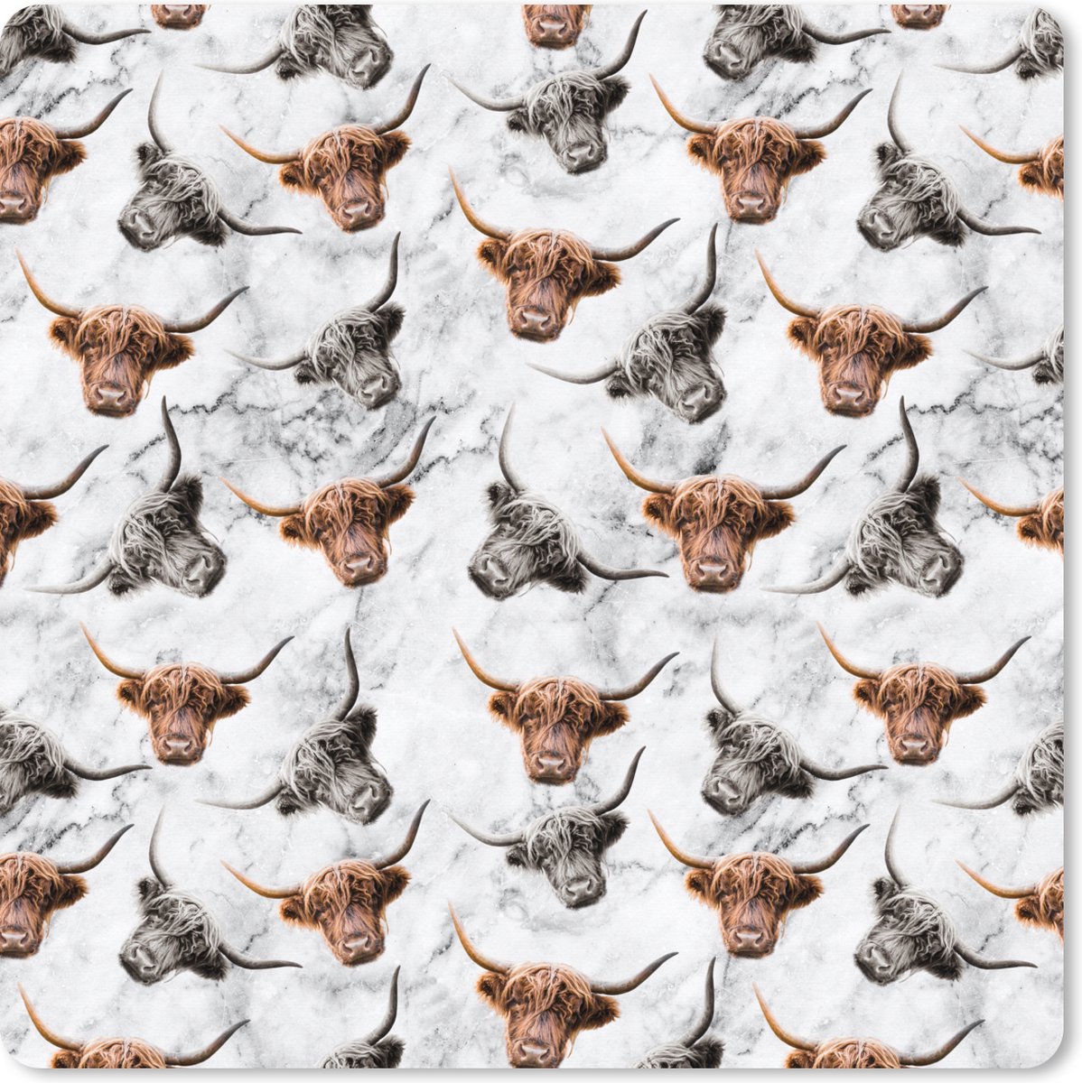 Muismat XXL 50x50 cm - Bureau onderlegger - Bureau mat Schotse hooglander - Koe - Marmer print - Bureaumat - Gaming mousepad xl - Bureaulegger groot - Computer deskmat