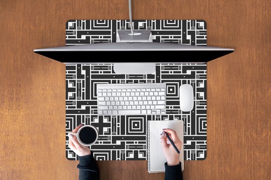 Muismat XXL 80x80 cm - Bureau onderlegger - Bureau mat Geometrie - Patroon - Zwart - Bureaumat - Gaming mousepad xl - Bureaulegger groot - Computer deskmat