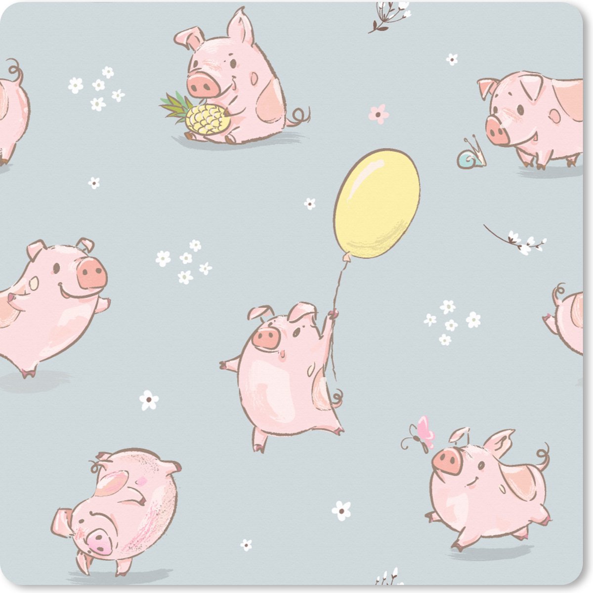 Muismat XXL - Bureau onderlegger - Bureau mat - Patronen - Varkens - Ballonnen - 80x80 cm - XXL muismat