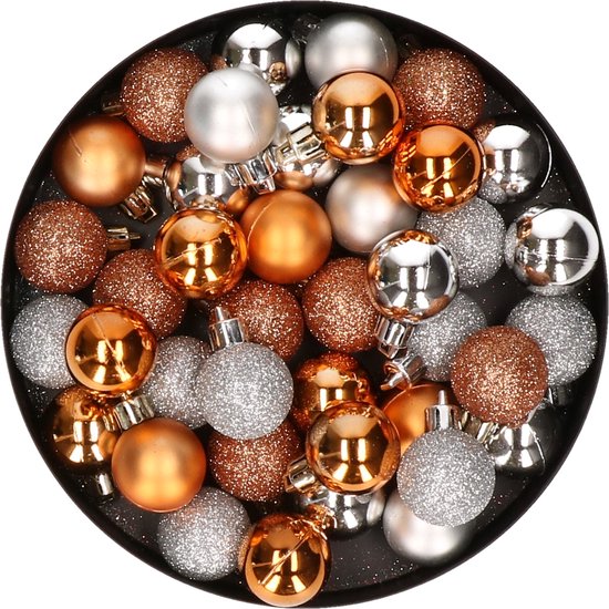 Set van 40x stuks kunststof kerstballen mix zilver en koper 3 cm - Kerstversiering