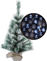 Mini sapin de Noël enneigé/sapin de Noël artificiel 35 cm avec boules bleu foncé - Décorations de Noël